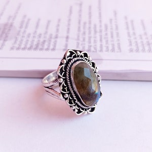 Natural labradorite silver plated ringLabradorite statement ring labradorite ring dainty ring Stackable ring gift for her image 1