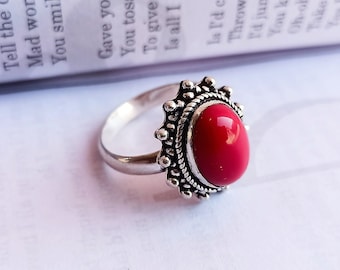 Red Coral ring-Coral ring-Unique red Coral ring-Handmade Designer Ring-Gemstone ring-Statement Ring-Christmas Gift-Anniversary Gift For Her