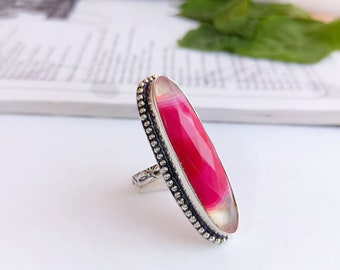 Pink botswana agate ring\handmade long finger ring\Ring for her\long gemstone ring\botswana Agate ring