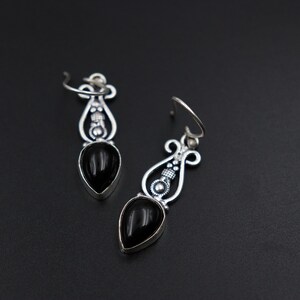 Black Onyx Gemstone Handmade Earrings-Silver Oxidized gemstone Earrings-Bohemian Gemstone Black Earrings- Gemstone Earrings-Unique earrings