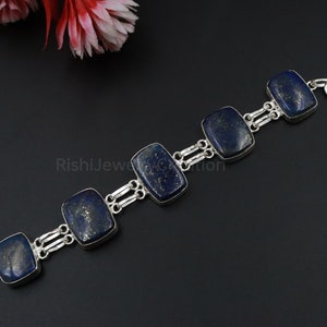 Lapis Lazuli Charm bracelet\lapis Bracelet\Lazuli bracelet\Anniversary Gift Natural Lapis lazuli Bracelet\Silver Plated Bracelet