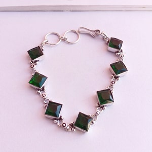 Silver plated emerald bracelet Dainty bracelet green gemstone bracelet handmade emerald bracelet emerald jewelry image 2