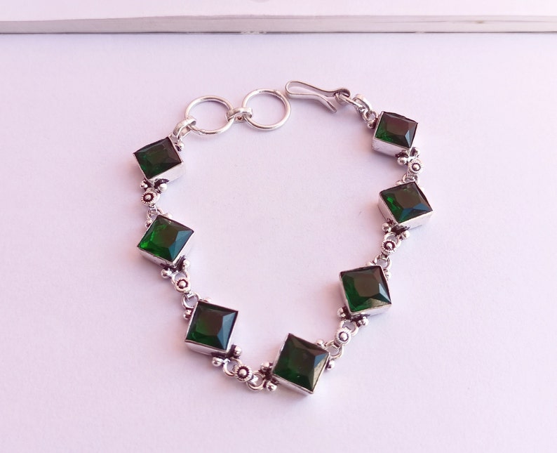 Silver plated emerald bracelet Dainty bracelet green gemstone bracelet handmade emerald bracelet emerald jewelry image 2