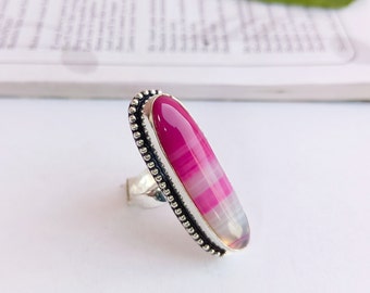 Pink botswana agate ring\handmade long finger ring\Ring for her\long gemstone ring\botswana Agate ring