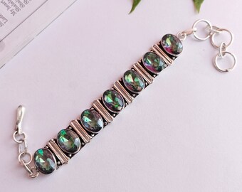 Mystic Rainbow Topaz Bracelet\Gemstone 925 Sterling Silver Plated Bracelet\Mystic Rainbow Gemstone Bracelet For Gift\Gift For Women