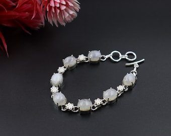 Moonstone Charm bracelet\ Moonstone Bracelet\ Moonstone Jewelry\ Bracelet For her\ Silver plated bracelet