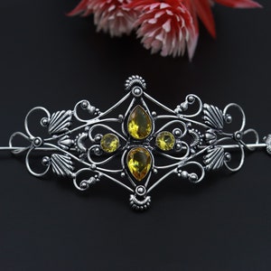 Stunning And Beautiful handmade silver plated hair clip barrette-celtic viking knot hair pin-hair clip for women-hair Knot With Citrine
