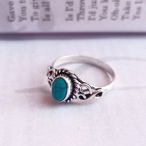 Beautiful turquoise handmade sterling silver plated ring mini statement ring turquoise ring dainty ring Stackable ring image 2