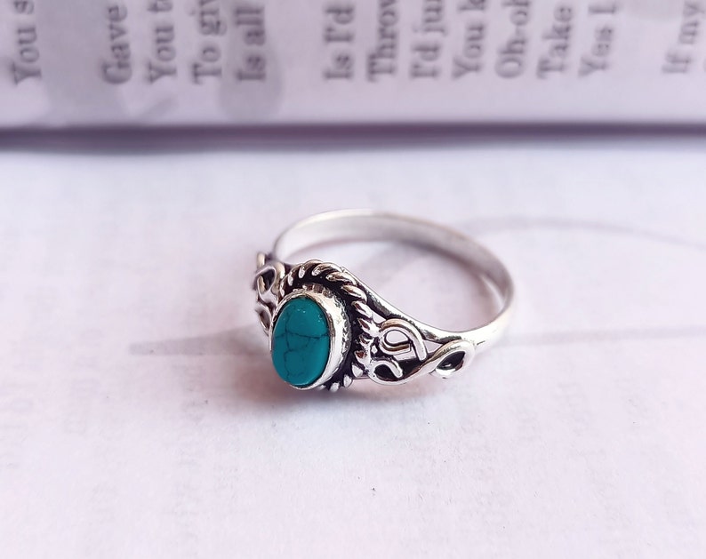 Beautiful turquoise handmade sterling silver plated ring mini statement ring turquoise ring dainty ring Stackable ring image 2