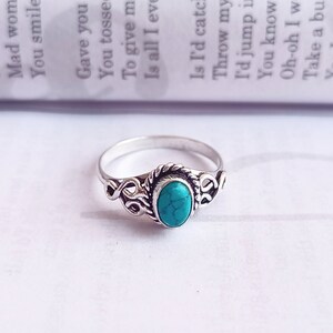 Beautiful turquoise handmade sterling silver plated ring mini statement ring turquoise ring dainty ring Stackable ring image 3