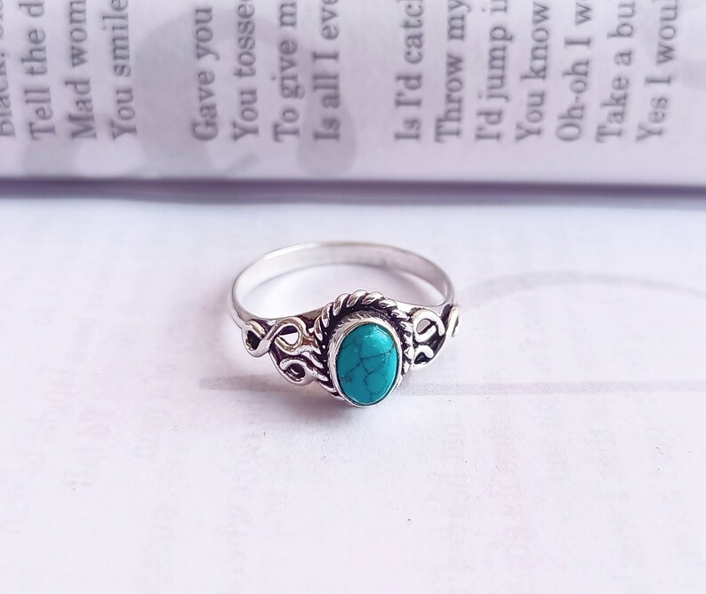 Beautiful turquoise handmade sterling silver plated ring mini statement ring turquoise ring dainty ring Stackable ring image 3