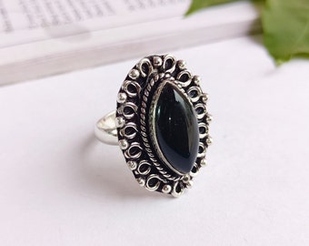 Black Onyx Gemstone ring\Sterling silver plated unique onyx ring\Onyx gemstone ring\gemstone ring\Black Onyx ring for women