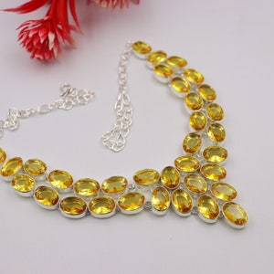Handmade Silver Plated Citrine Necklace- Wedding Wear Stone Necklace- Anniversary Gift For Her- Handmade Necklace- Wedding Gifts