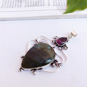 Fiery Labradorite Pendant NecklaceLabradorite gemstone PendantHandmade Pendantgemstone Silver plated Pendant image 3