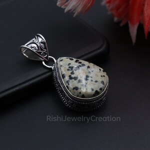 Pear Shape Dalmatian Jasper Pendant\Dalmatian Jasper Necklace\Dalmatian Pendant Necklace\Dalmatian Gemstone Pendant\Statement Charm Pendant