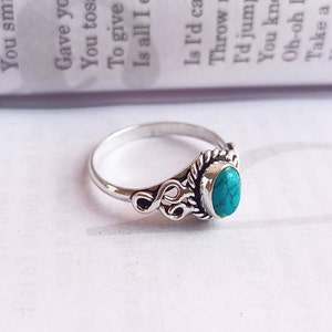 Beautiful turquoise handmade sterling silver plated ring mini statement ring turquoise ring dainty ring Stackable ring image 1