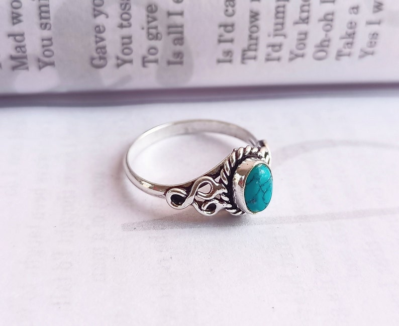 Beautiful turquoise handmade sterling silver plated ring mini statement ring turquoise ring dainty ring Stackable ring image 1