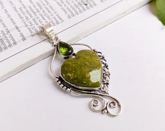 Unakite And Peridot pendant\ Gemstone Pendant Necklace\ Unakite jewelry\ Unakite necklace\ Peridot Pendant