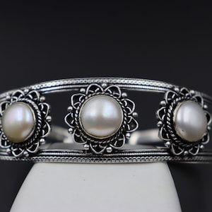 Natural pearl Bangle\ Silver plated pearl bangle\ pearl Jewelry\ gemstone Bracelet\ Bangle