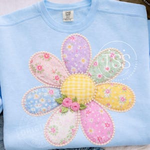 Pastel Patchwork Daisy PNG, Gingham Floral Quilt Flower (Digital Download)