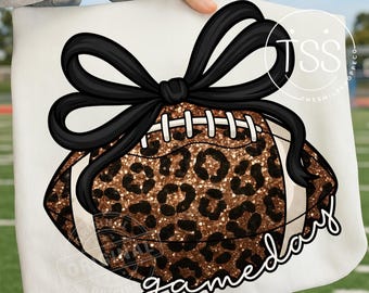 Game Day Football PNG: Leopard Print, Bow Design (Digital Download)