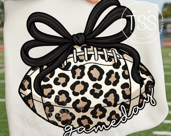 Game Day Leopard Football PNG: Coquette Bow Design (Digital Download)
