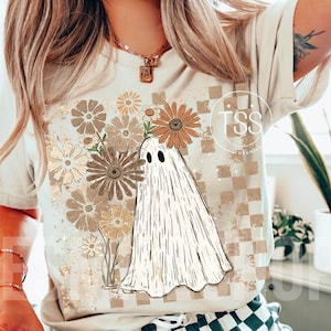 Halloween Fall Ghost Png,Retro Flower Ghost Png, Girly Halloween Shirt Png,Boho Floral Fall Png, Spooky Season Png, Halloween Png,Trendy png