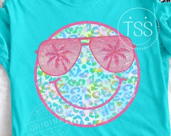 Distressed Smile Beach Vibes Png Summer Png aviator sunglasses Leopard Smile Face Png Sublimation Design preppy png summer shirt designs