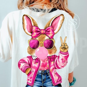 Lapin de Pâques rétro soufflant des bulles PNG, vintage Joyeuses Pâques PNG, lunettes de soleil drôle de lapin de Pâques vacances de Pâques en téléchargement numérique