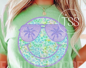 Distressed Smile Beach Vibes Png Summer Png aviator sunglasses Leopard Smile Face Png Sublimation Design preppy png summer shirt designs