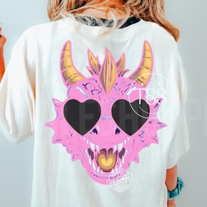 Leuke girly draak mascotte preppy roze hart zonnebril preppy shirt sublimatieontwerp geruite drakenstrik png