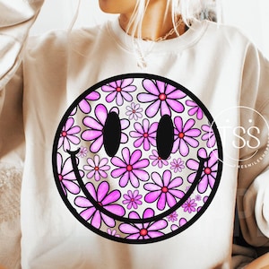 Daisy smile face png spring break png floral smile face Distressed Smile face spring smile face Sublimation Retro Smiley PDF Daisy png