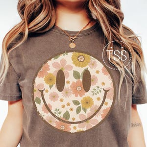 Retro Floral Smile Gesicht PNG: Groovy 70s Design (Digitaler Download)