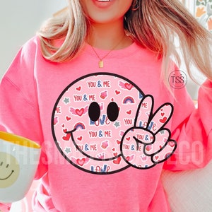 Vredesteken png Retro png Happy Face Png Hearts Sublimatiebestand Be My Valentine png boho Valentijnsdag digitaal ontwerp Groovy Love-shirt
