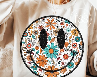 Verontruste glimlach png Retro bloem png Blijf groovy op de jaren 70 geïnspireerd png Retro boho png ontwerpen digitale download sublimatie shirt clipart
