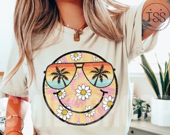 Distressed Smile Beach Vibes Png Summer Png aviator sunglasses Tye Dye Smile Face Png Sublimation Design preppy png summer shirt designs