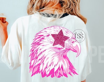 Patriotic Eagle Mascot PNG Pink Star Faux Glitter Sparkly 4th of July Shirt Design Preppy Eagle mom PNG Shirt School Mascot Sublimation png