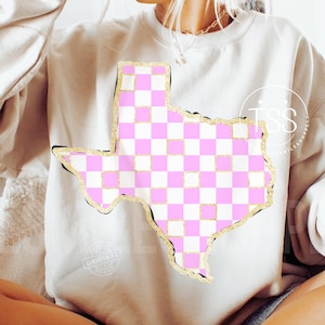 Pink kariertes Texas PNG - Preppy Girly Shirt Design (Digitaler Download)