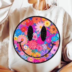 Retro glückliche Blumen PNG Vintage Sublimation Distressed Shirt Design Lächeln Blumen Boho Groovy Blumen DTF Transfer Glückliches Gänseblümchen Lächeln Gänseblümchen
