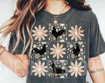 Retro Chicken Floral PNG: Boho Farm Design (Digital File)