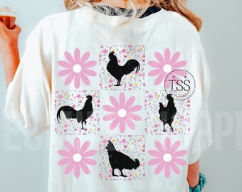 Retro Chicken Floral Sublimation Design: Boho Farm PNG (Digital File)