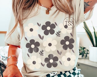Daisy Checkered Boho Flowers PNG: Spring Sublimation Design (Digital Download)