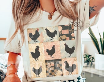 Retro Chicken Farm PNG: Boho Floral Design (Plik cyfrowy)