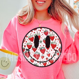 Retro smile face strawberry shirt strawberry png Farmers market png Feeling Berry good Retro sublimation Digital download strawberry sweater