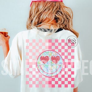Valentijnsdagglimlach Verontruste glimlach Retro geruite glimlach png PNGEgg schattig roze glimlach harten oog Preppy glimlach gezicht sublimatie png PNGEgg
