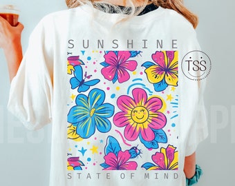 Retro Sunshine Flowers PNG: Trendy Summer Design (Digital Download)