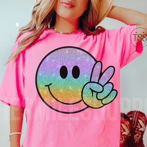 Tie Dye Smile Face PNG, Segno di pace png, Retro png, Faccina felice Png, Sparkly Glitter Tie Dye png Download digitale, Stampabile, Download immediato