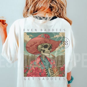 Mesmo os vilões ficam tristes, camiseta popular png na moda vintage retrô engraçado design de saúde mental, esqueleto ocidental design de sublimação png