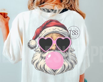 Retro Santa Christmas blowing bubble png Christmas Sublimation Digital Design Download,Vintage Christmas Png Santa with Sunglasses Png