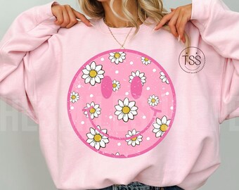 Daisy leende png blommigt leende ansikte nödställda leende enkelt blomma smiley ansikte vårleende ansikte sublimering retro leende PDF Daisy png